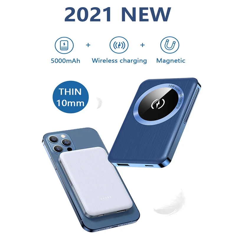 

NEW Portable Magnetic Wireless Power Bank Fast Charger 5000mAh 15W For iphone 12 13 Pro Max Mini Mobile Phone External Battery