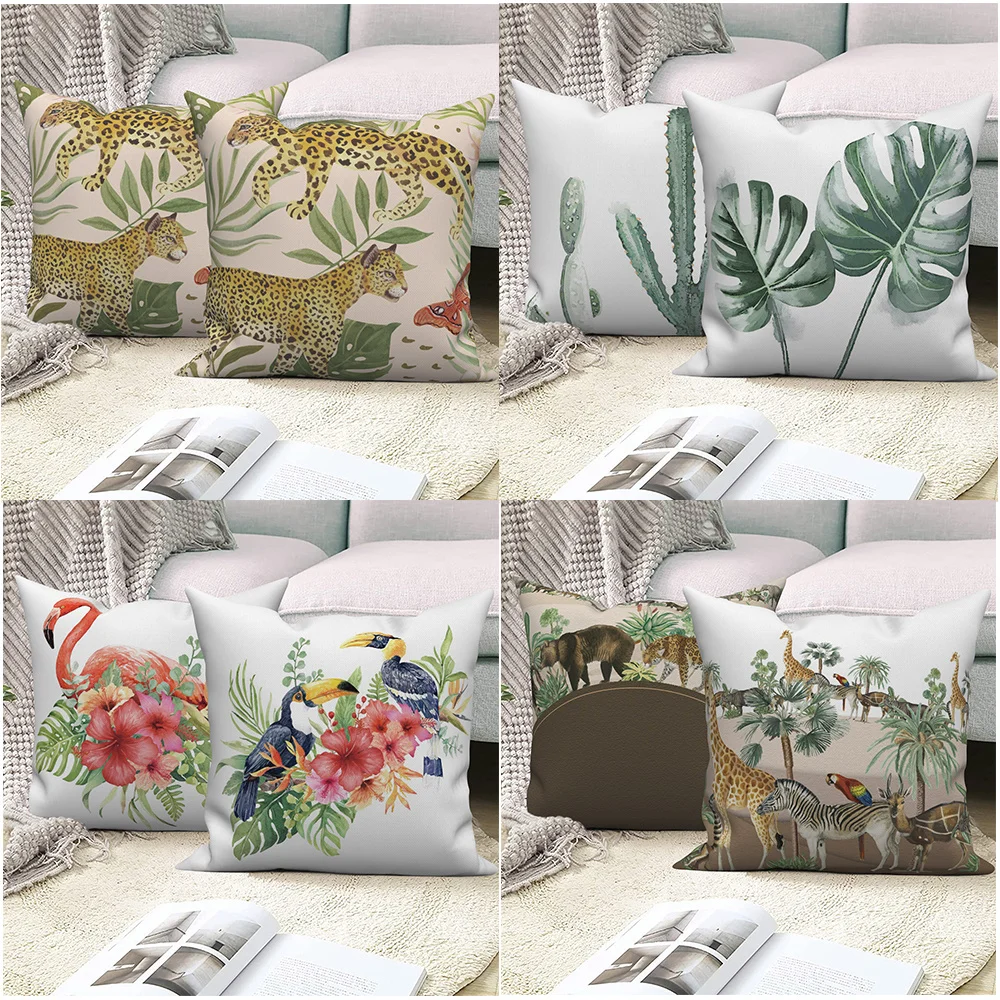 

Tropical Plant Animals Pillowcase Polyester Sofa Throw Pillow Decorative Cushion Cover Home Bed Car Decor Couch Cojines