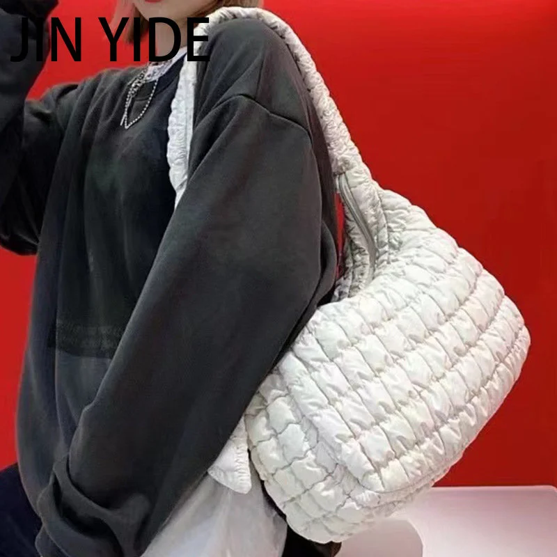 

Casual Pleated Quilted Women Shoulder Bags Designer Knotted Padded Lady Handbags Nylon Ruched Crossbody Bag Large Hobos Tote Bag