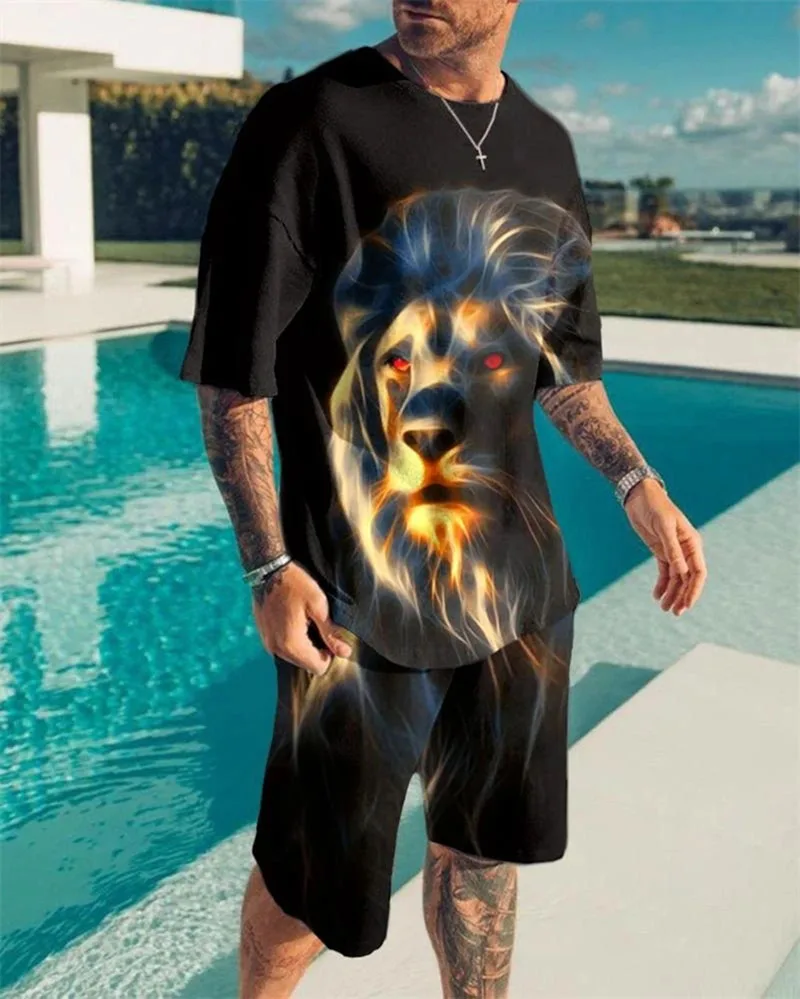 Мужская футболка с 3D-принтом The Lion King комплект шортами модный индивидуальный