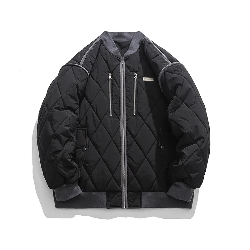 Mens Jacket 5xl Jacket Men's Large Baseball Cotton Jacket Youth Color Contrast Splicing Diamond Plaid Stand Collar Cotton Jacket