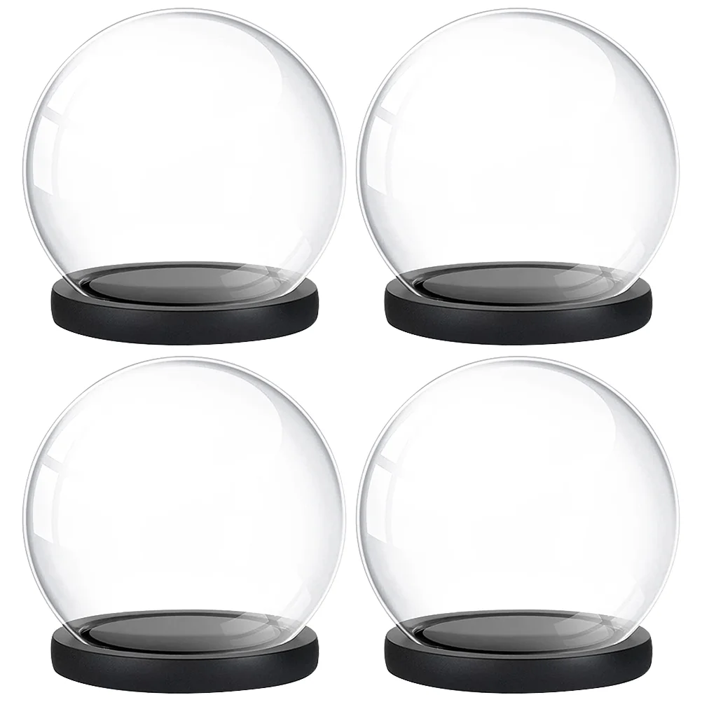 

4pcs Clear Decorative Creative With Wooden Base Preserved Flowers Dome Preserved Flower Cover Dome