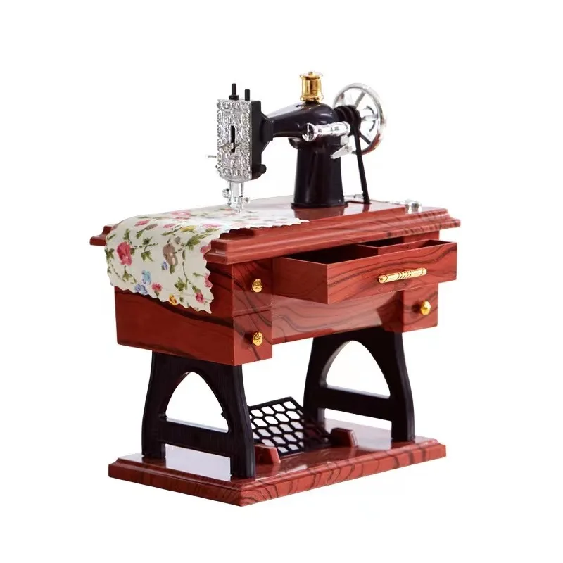 

Vintage Imitation Mahogany Sewing Machine Clockwork Music Boxes Birthday Gift New Year's Gift Home Decor