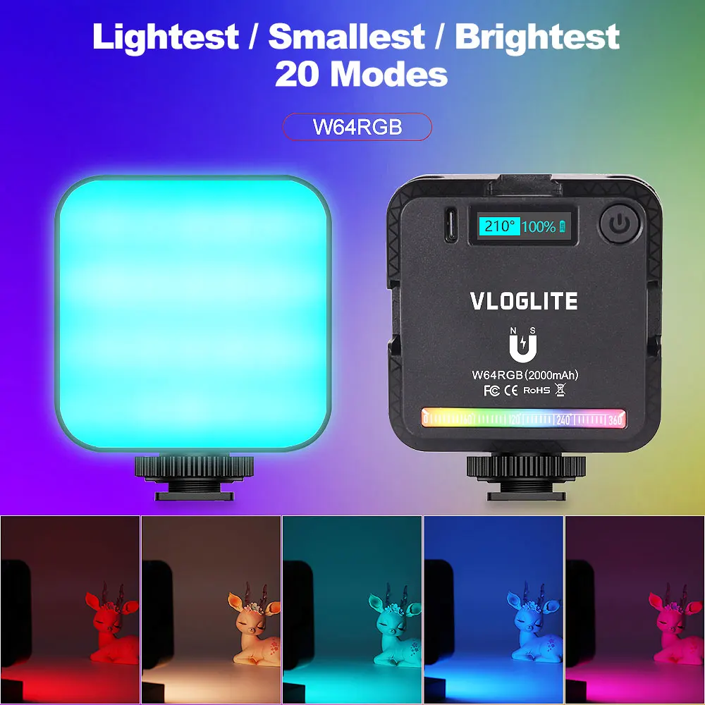 

Full Color RGB LED Video Light 2500-9000K Magnetic Mini LED Video Camera Light for Photography Vlog Fill Light Live Lamp 2000mAh