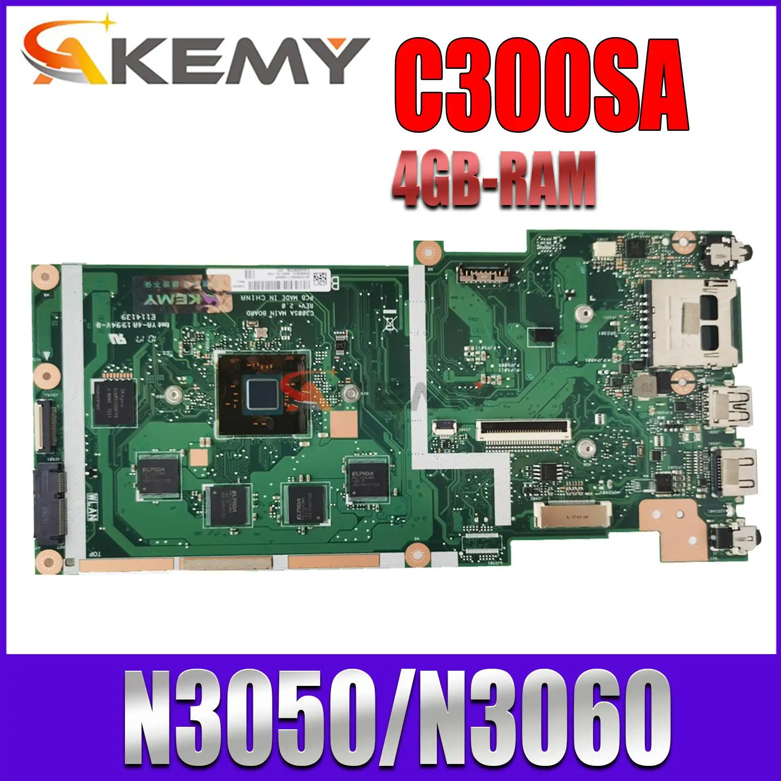 

Notebook Mainboard For ASUS Chromebook C300 C300S C300SA Laptop Motherboard N3050/N3060 4GB/RAM SSD-16G/32G/64G/128G