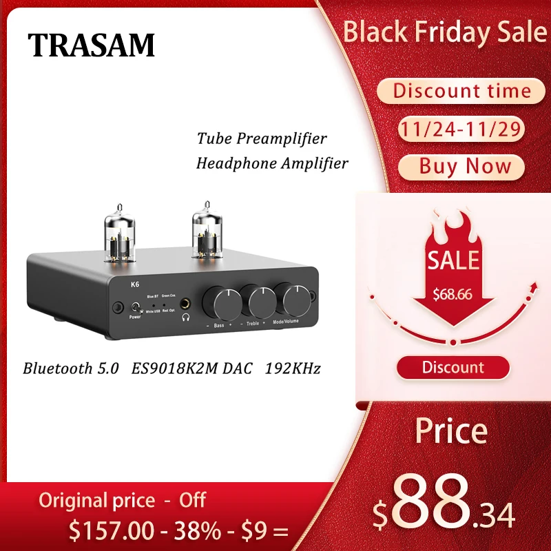 

Усилитель для наушников TRASAM Tube, USB DAC ES9018K2M, предусилитель 24 бит, 192 кГц, Bluetooth 5,0, APTX-HD, предусилитель для наушников