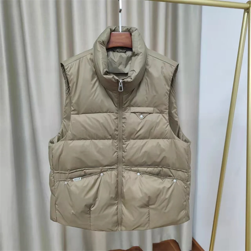 New down vest women's short stand collar rivet casual wear white duck down vest fashion waistcoat