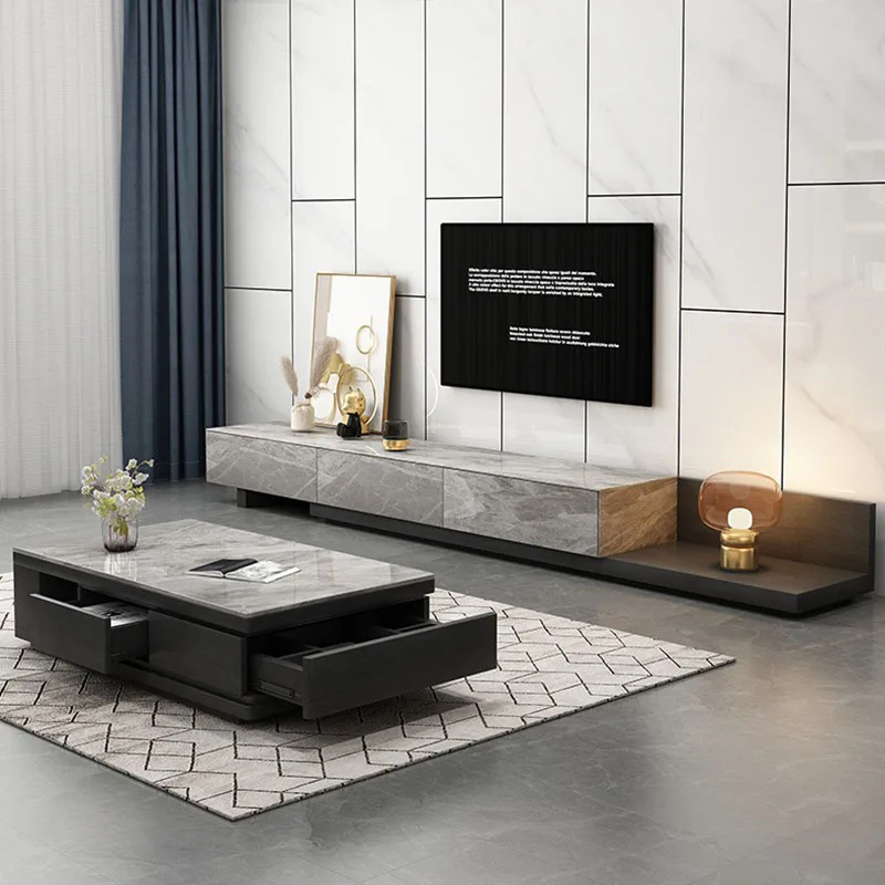 

Italian Light Rock Plate Tea TV Stand Combination Modern Simple Tv Cabinet Telescopic Stojaki Telewizyjne Home Furniture XYTS