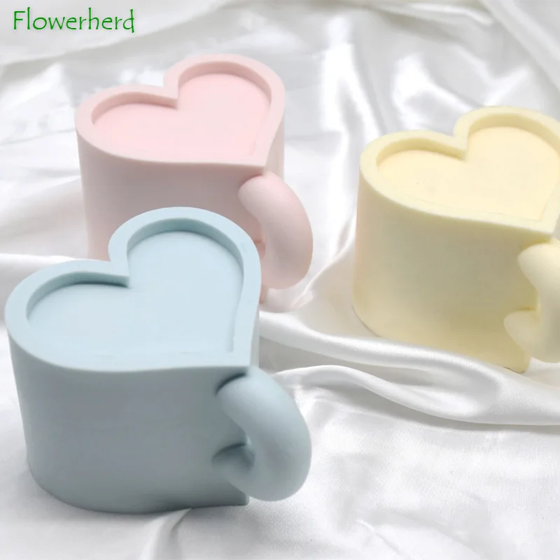 

3D Heart Shape Mug Aromatherapy Candle Silicone Mould Love Cup Water Cup Candle Molds for Candle Making Supplies Gift Decoration