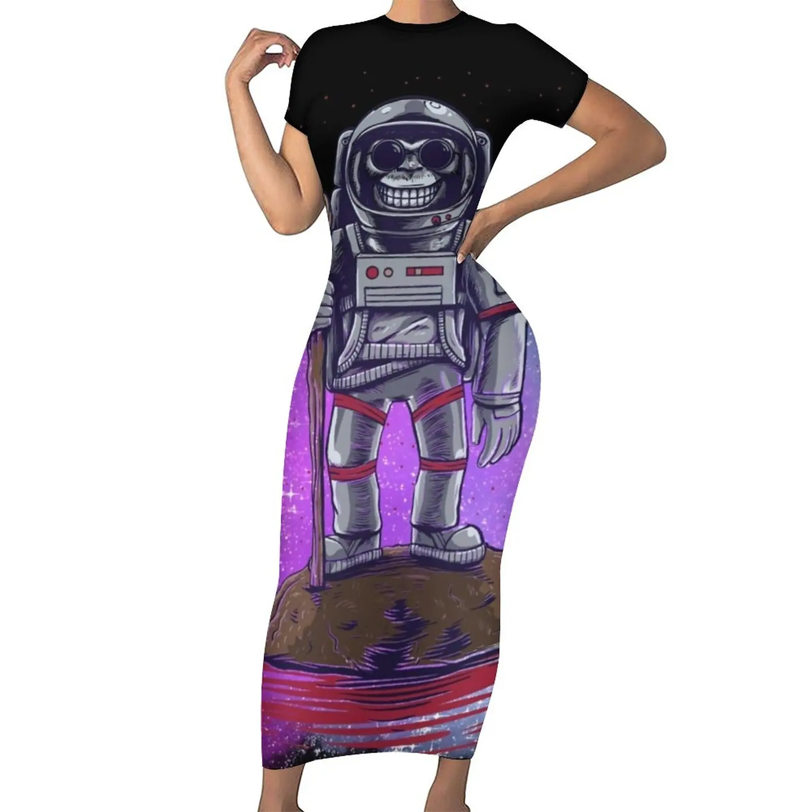 

Облегающее платье с забавным астронавтом и обезьяной, летние пикантные Макси-платья с животным принтом, женское дизайнерское эстетическое платье большого размера с коротким рукавом