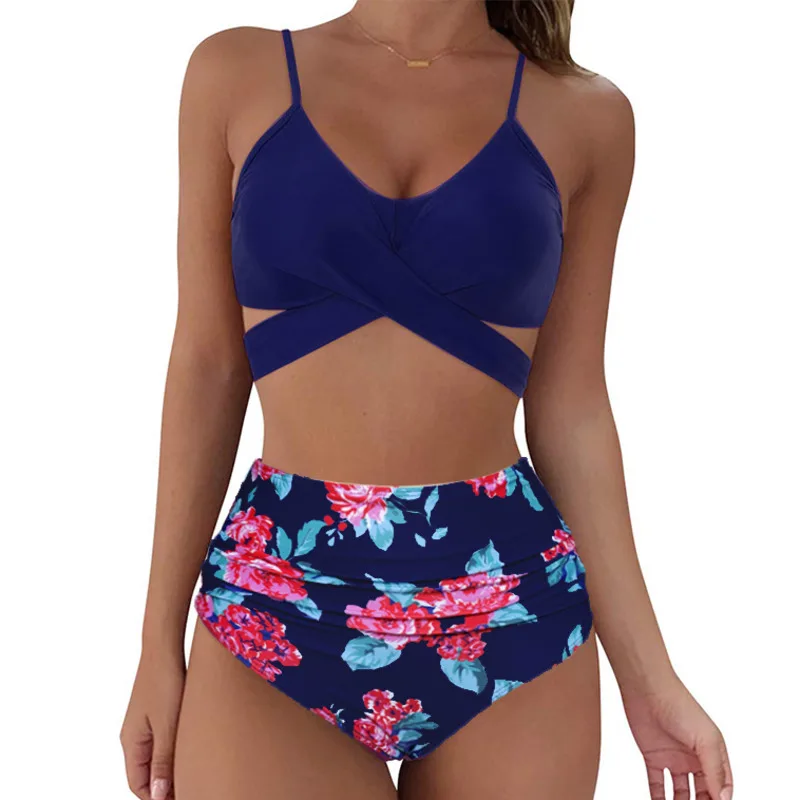 

Summer Plus Size Swimwear High Waist Female Large Swimsuits 2022 Beach Wear Two-Piece Bathing Suit For Pool Women Swimming Suits