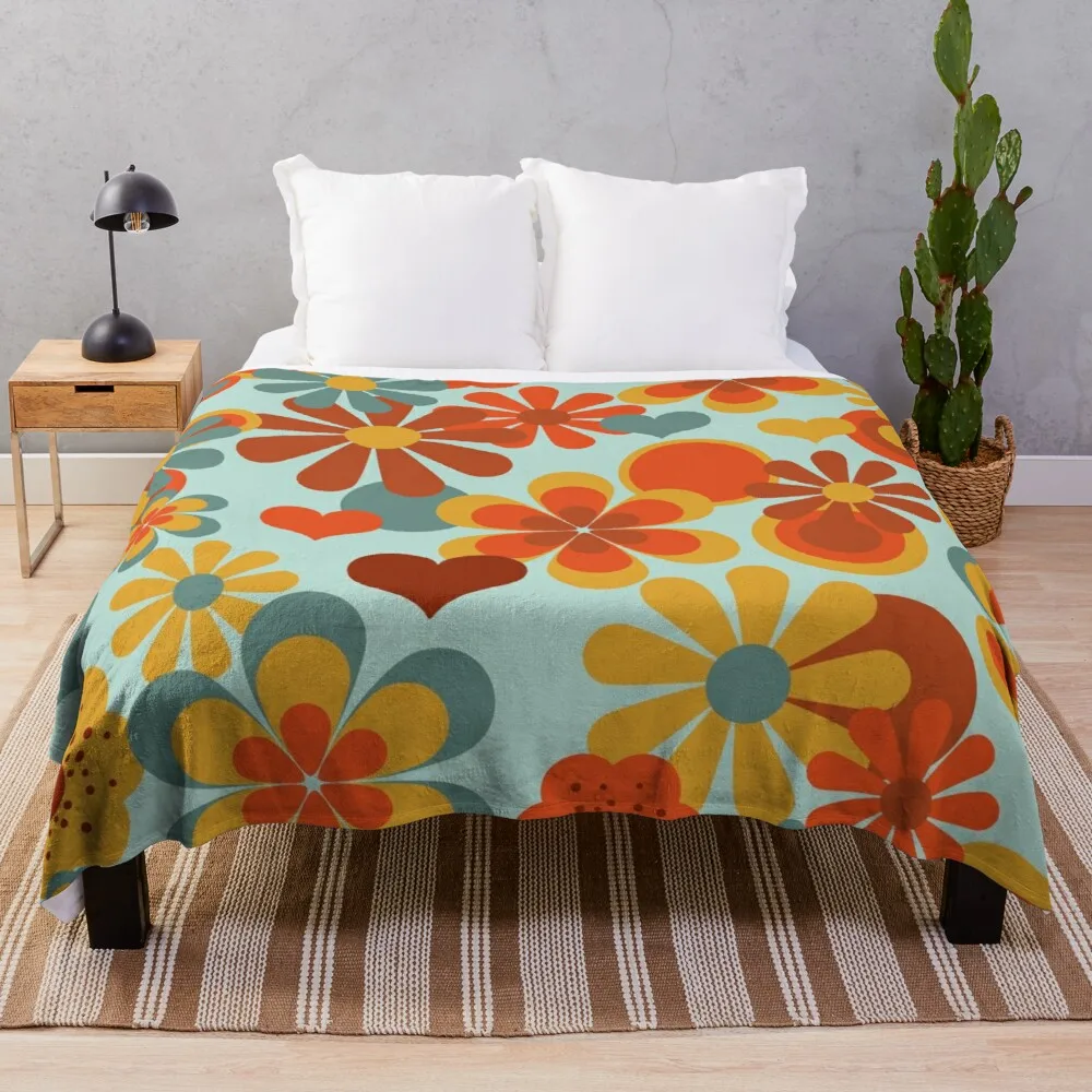 70's Flower Power Throw Blanket Comforter Blanket Knitted Plaid Decorative Sofa Blanket Woven Blanket