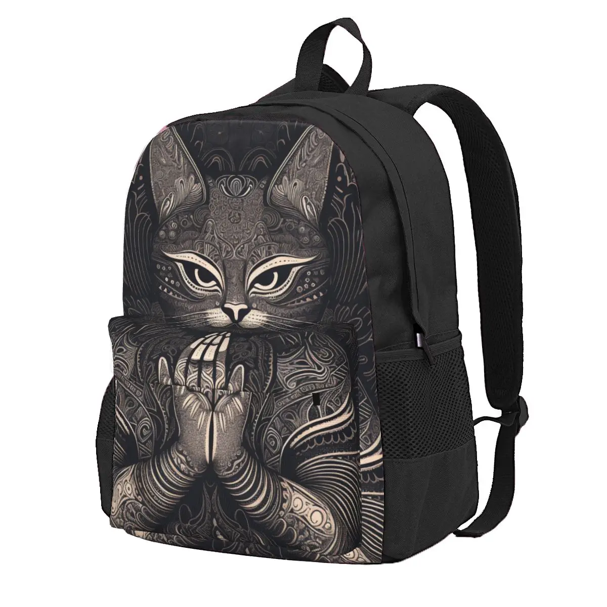 

Рюкзак с изображением кота, замысловатые линии, новинка, рюкзаки, мужские походные прочные сумки для старшей школы, дизайнерский рюкзак
