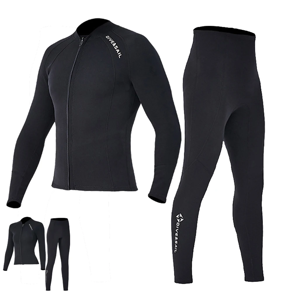 2mm Premium diving suit for men women wetwuit pants Split body jacket-pants Neoprene Swimwear black keep Warm Black