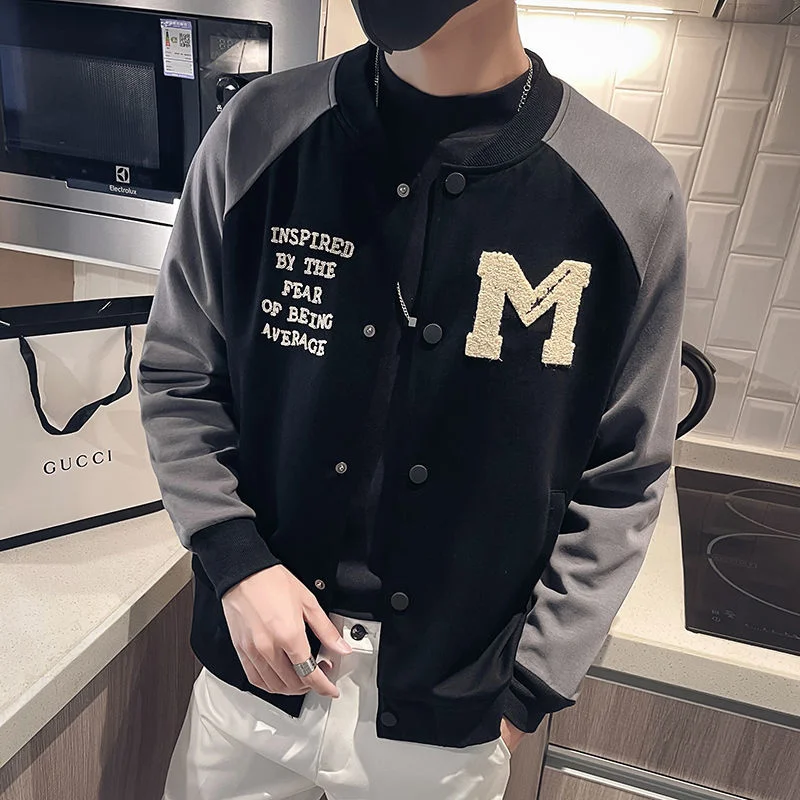 

Мужская куртка-бомбер с вышивкой и надписью, в японском и корейском стиле, винтажная бейсбольная куртка контрастной расцветки, 2022