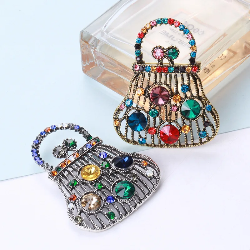 

Rhinestone Handbag Brooch Vintage Fashion Pin For Women 2 Colors Available Crystal Jewelry