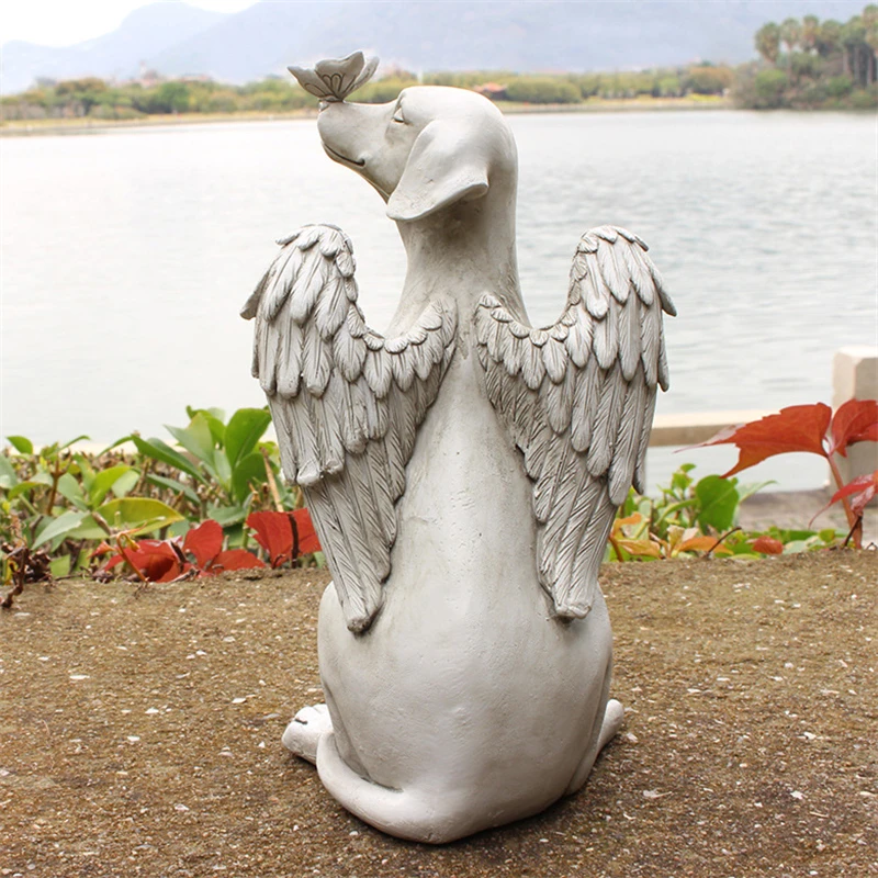 

Cute Home Decor Angel Dog Statue Creative Resin Pet Dog Tombstone Memorial Stone Outdoor Garden Animal Figurines