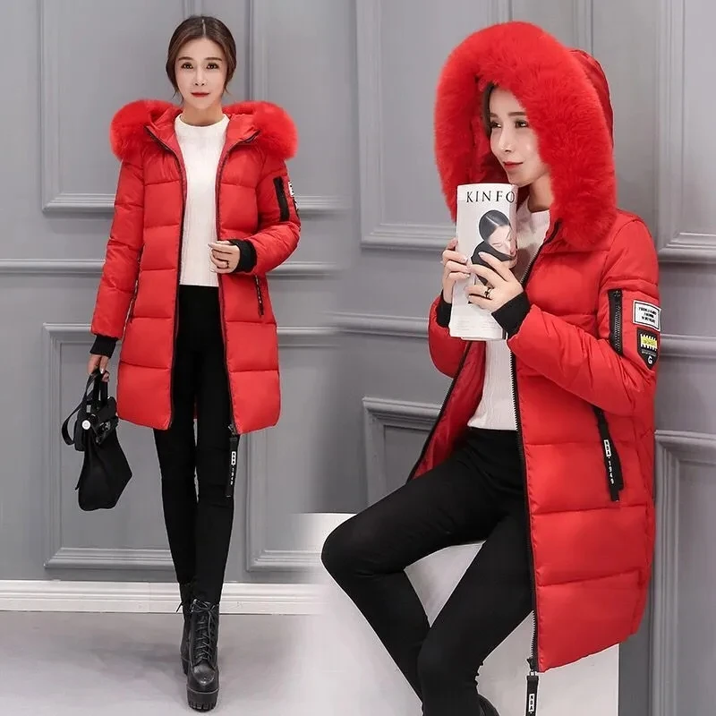 

Down Cotton Coat Womens 2022 New Korean Self-cultivation All-match Padded Jacket Women Hooded Fur Collar Thick Large Size Parka