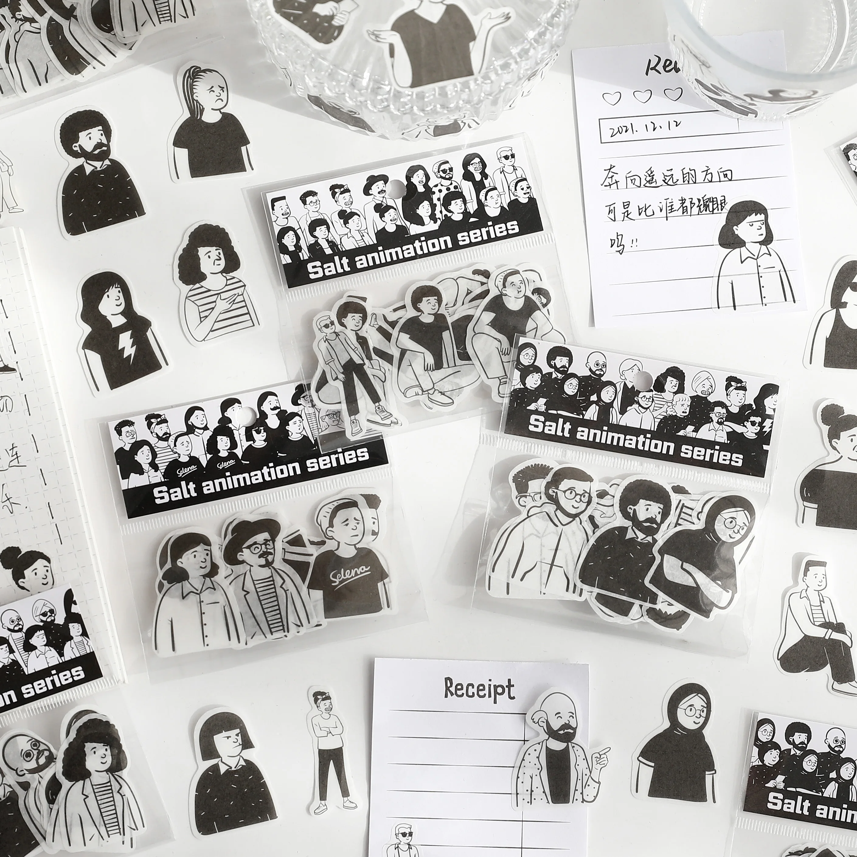

20pcs/pack Cartoon Charactors Stickers Black White Washi Sticker for Scrapbooking Journal Planners Handbook DIY Decorations