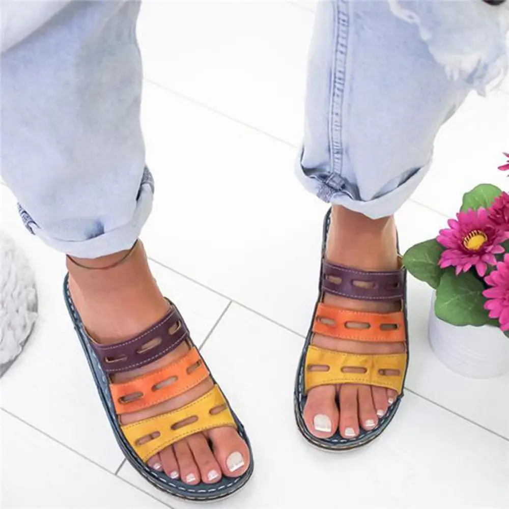 

Women Shoes Summer Sandals Luxury Beach Wedge Slip On Thick Bottom Designer Slipper Retro Leather Slides