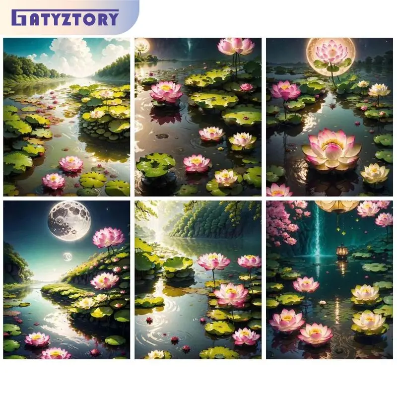 

GATYZTORY 40x50cm Painting By Numbers Adults Crafts Picture Coloring Lotus Flowers Drawing By Number Room Decors On Canvas