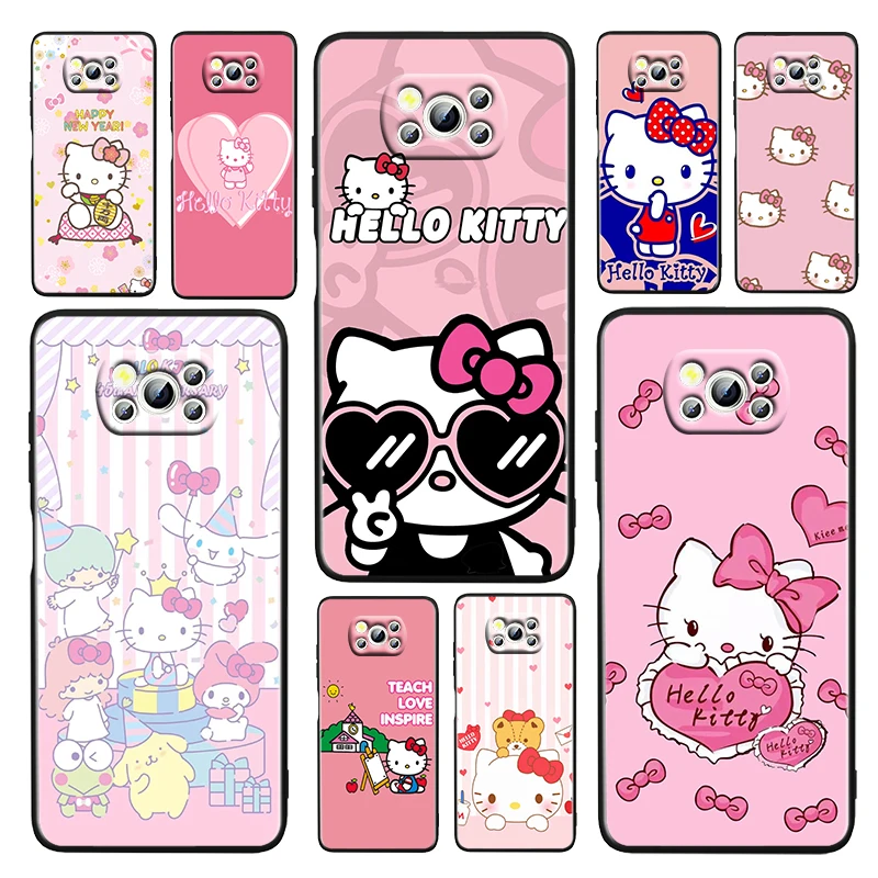 

Anime Girls Hello Kitty For Xiaomi Poco M4 X3 F3 GT NFC M3 C3 M2 F2 F1 X2 Pro Mi Play Civi Soft Silicone Black Phone Case Fundas