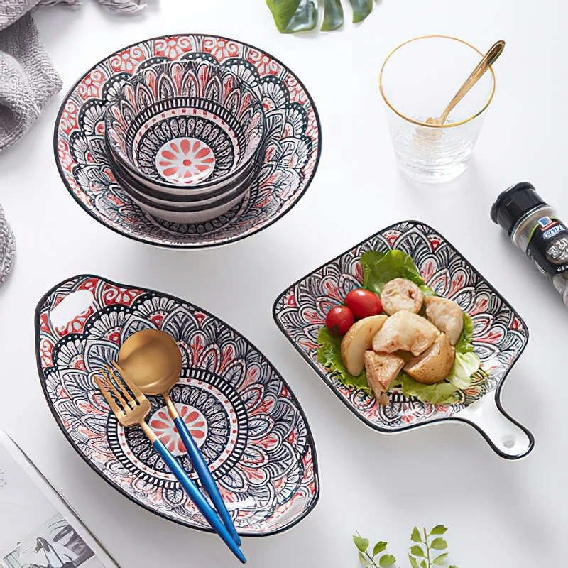 

1pcs Bone China Plate Bohemia Ceramic Bowl Dinner Dish Tablewre Porcelain Saucer Sushi Decorative Home Kitchen Supplies