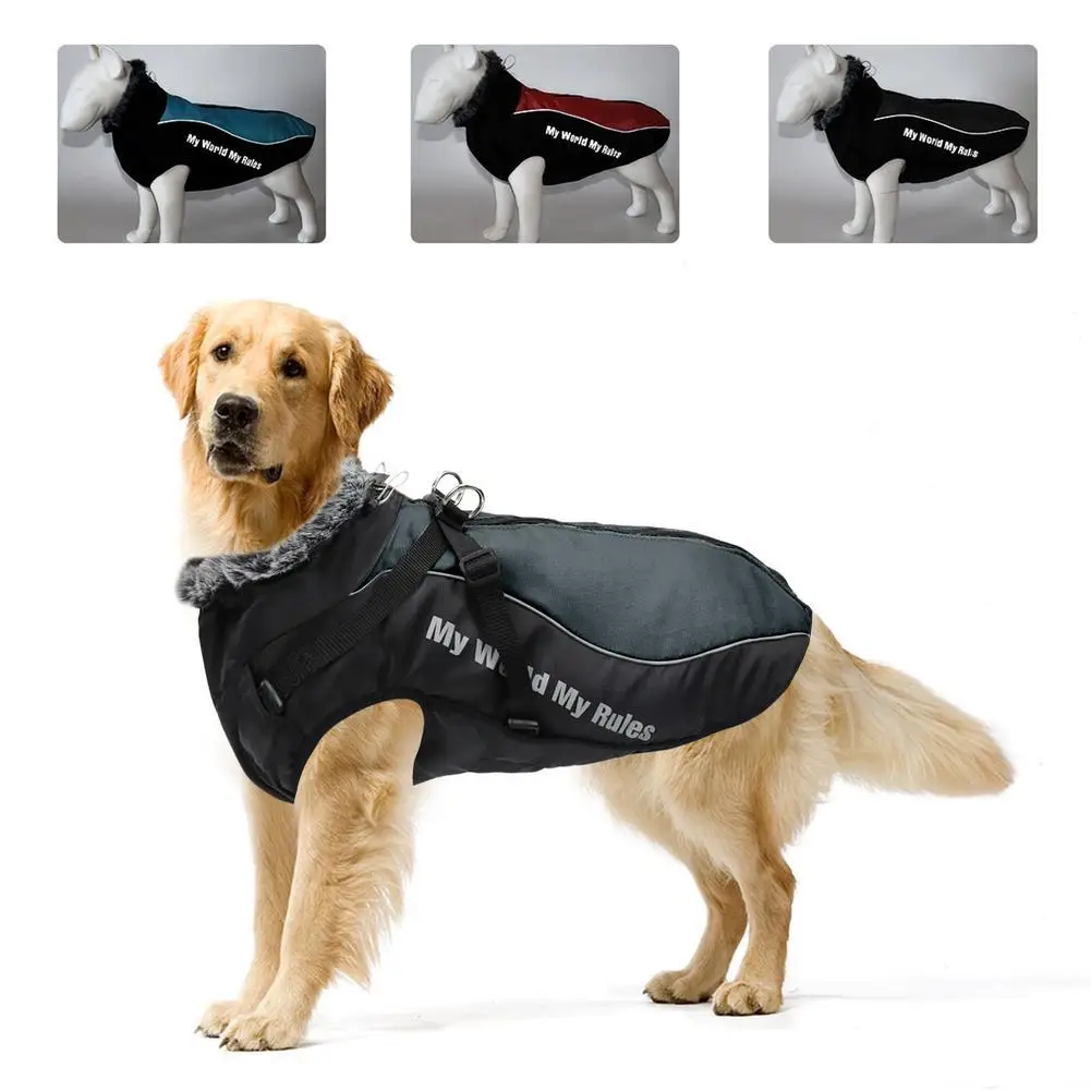 

Pet Dogs Winter Warm Cotton Coat Adjustable Drawstring Design Thickened Reflective Pet Vest Clothes