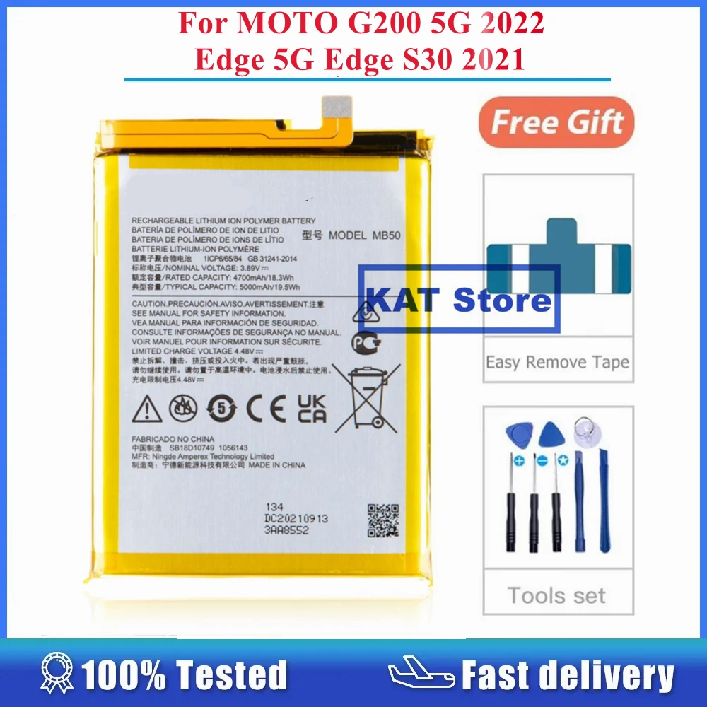 Аккумулятор для MOTO G200 мобильный телефон 2022 Edge 5G Edge S30 2021 MB50 5000 мАч, запасные части для литий-ионной батареи