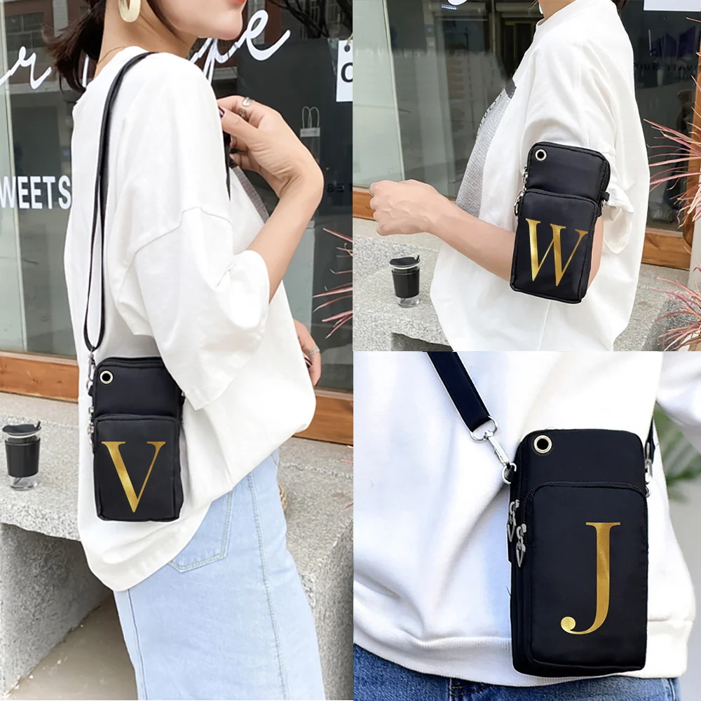 

Female Bag Organizer Crossbody Bags Men Travel Shoulder Wallet Huawei P50/Xiaomi Mix4 Universal Leetr Print Mobile Phone Arm Bag