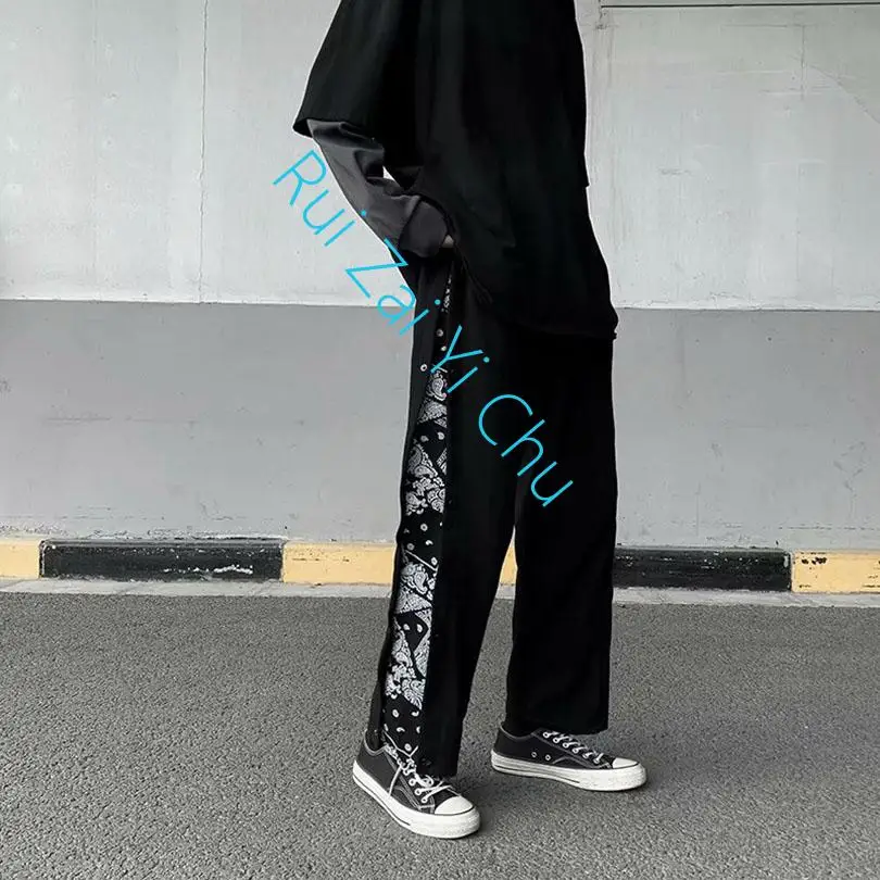 

Spring Thin Pant Men New Paisley Bandana Fashion Tracksuit Button Summer Trousers Joggers Jogging Casual Clothes Hiphop