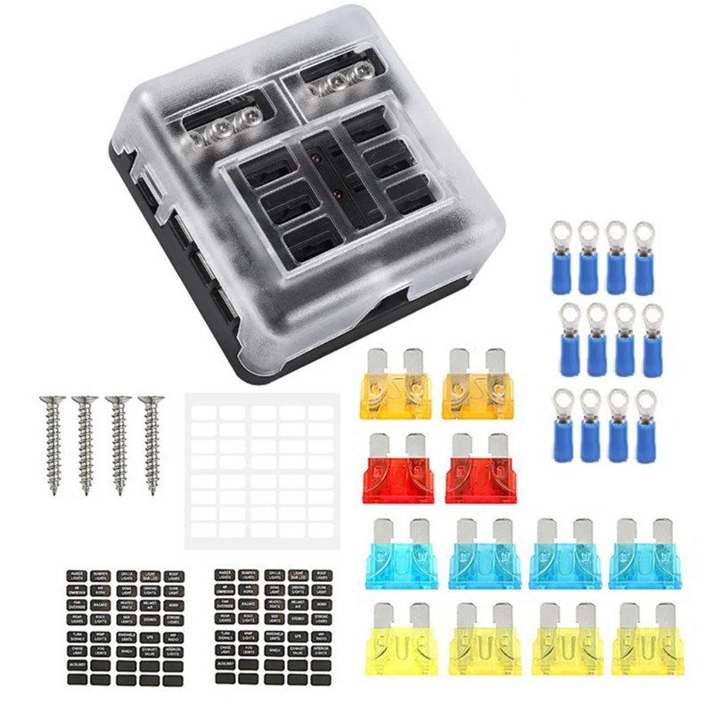 

6 Way Waterproof Fuse Block,With LED Indicator Kit With Negative Marine Fuse Box For Dc12-24V Car Boat RV Truck