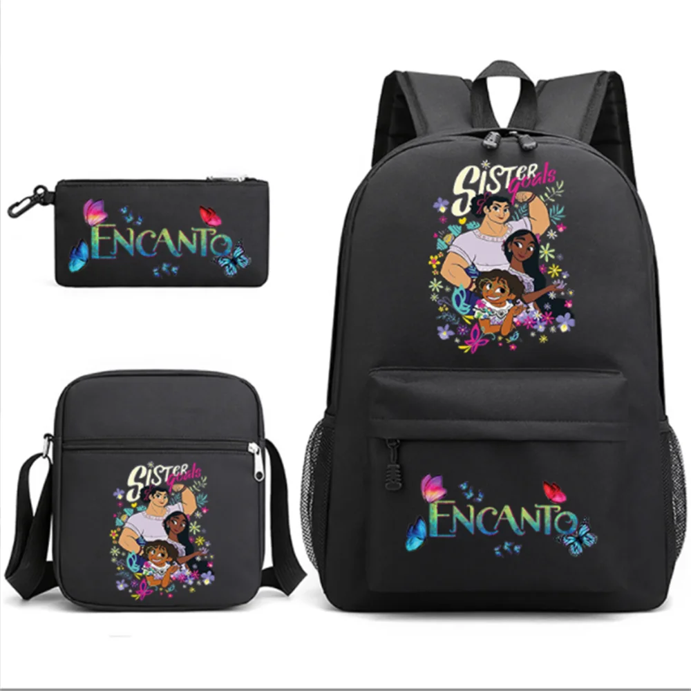 

2022 New 3 Piece Disney Encanto Cartoon Print Backpack Boy Girl School Bag Travel Bag Laptop Bag with Crossbody Pencil Case