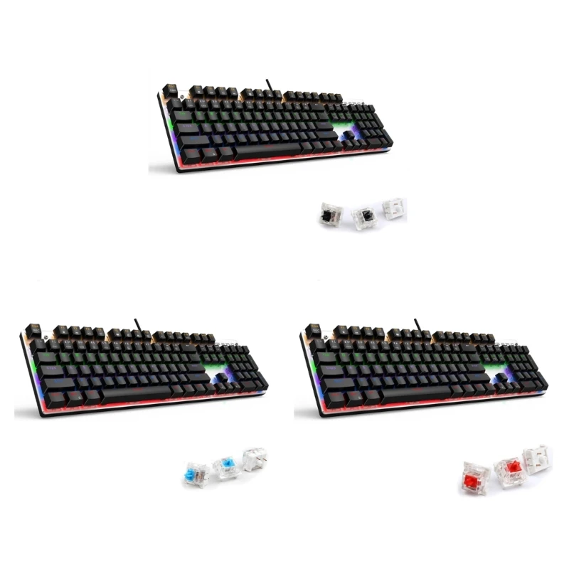 

Gaming Keyboard RGB Backlit Illuminated Mechanical Keyboard Blue/Black/Red Axis USB Wired 104-key for Game Keyboards ABCD