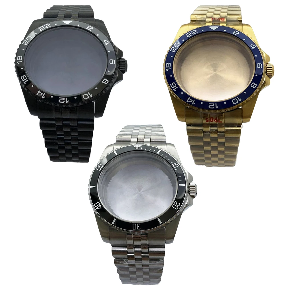 36mm 40mm Gold Watch Case With Strap Sapphire Glass For NH35 NH36 ETA2836 Miyota 8215 8205 821A MingZhu DG2813 3804 Movement