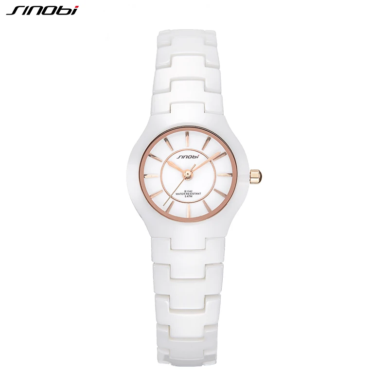 SINOBI Fashin White Ceramic Strap Woman Watches New Top Luxury Stainless S Ladies Quartz Wristwatches High Quality Women's Clock