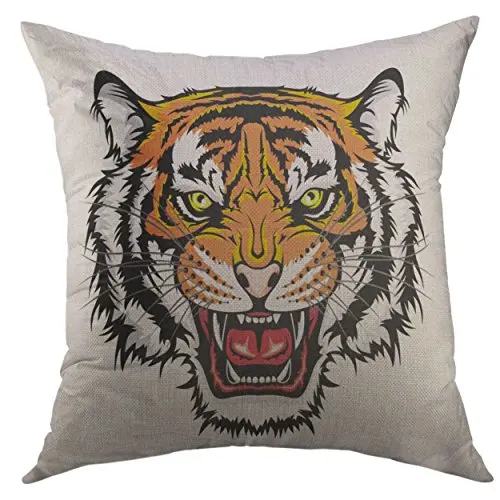 

Decorative Throw Pillow Cover Tattoo Tiger Head Face Lion Animal Eyes Monster Home Decor Pillow Case 18x18 Inch