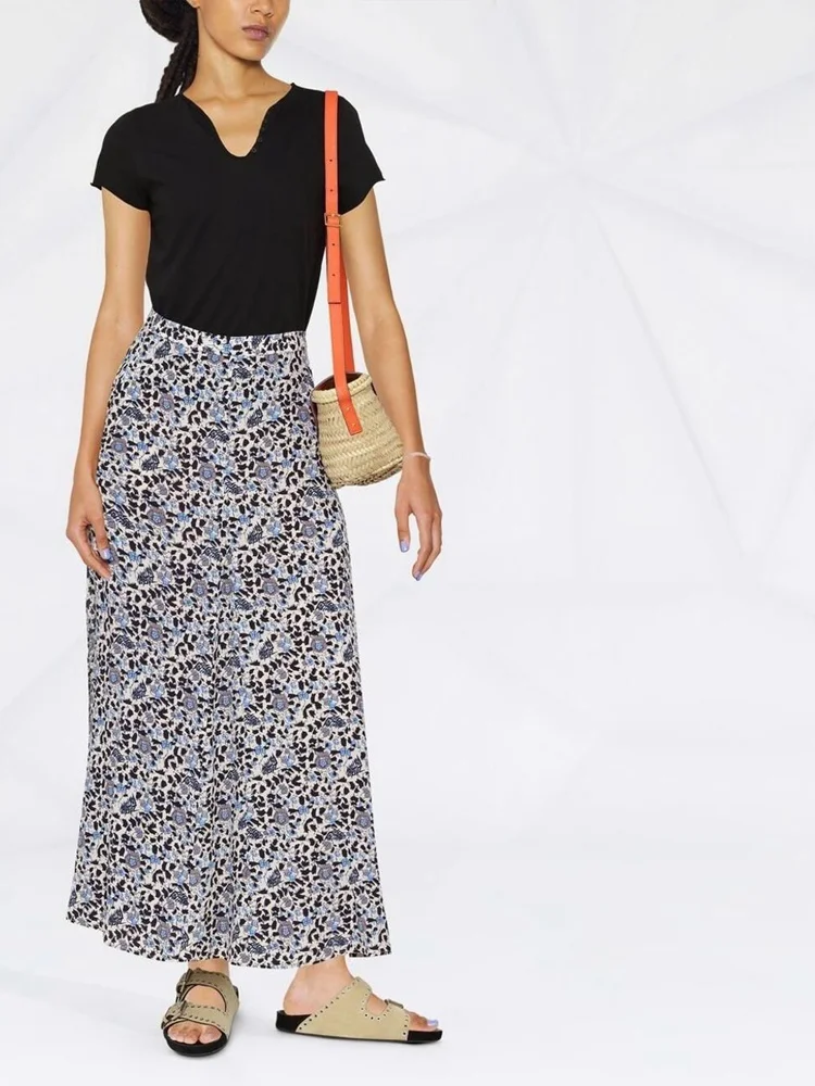 2022 Spring and Summer New Retro Print Large Slit Long Women Skirt Maxi Skirt