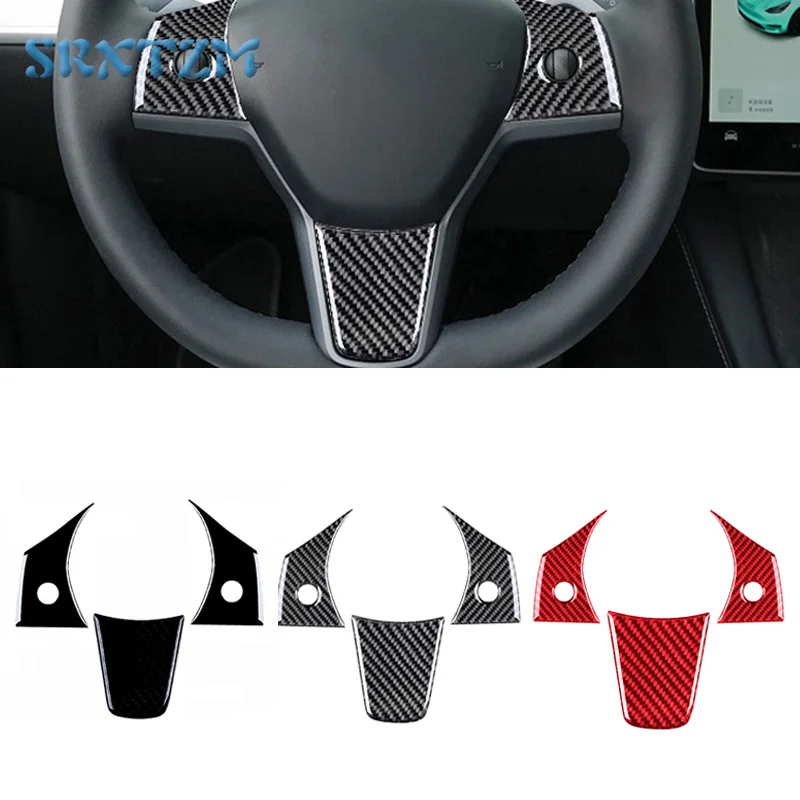 

Car Steering Wheel Trim Cover Carbon Sticker Decal For Tesla Model 3 2017-2022 Model Y 2020+ Interior Accessories
