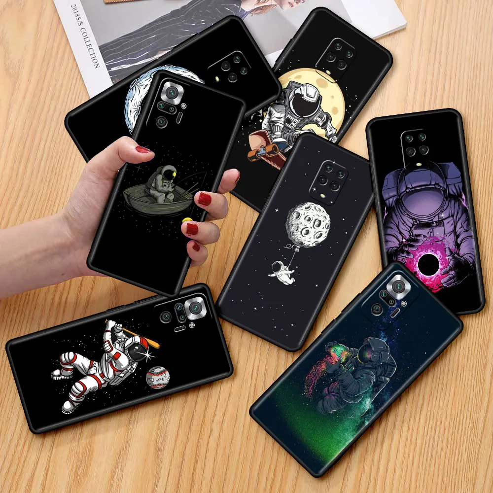 

Space Moon Astronaut Soft Case For Xiaomi Redmi 9S 11 10 8 Pro 9 K40 9C 7 9A 8T 9T 7A 8A Black Silicone Phone Coque Cover