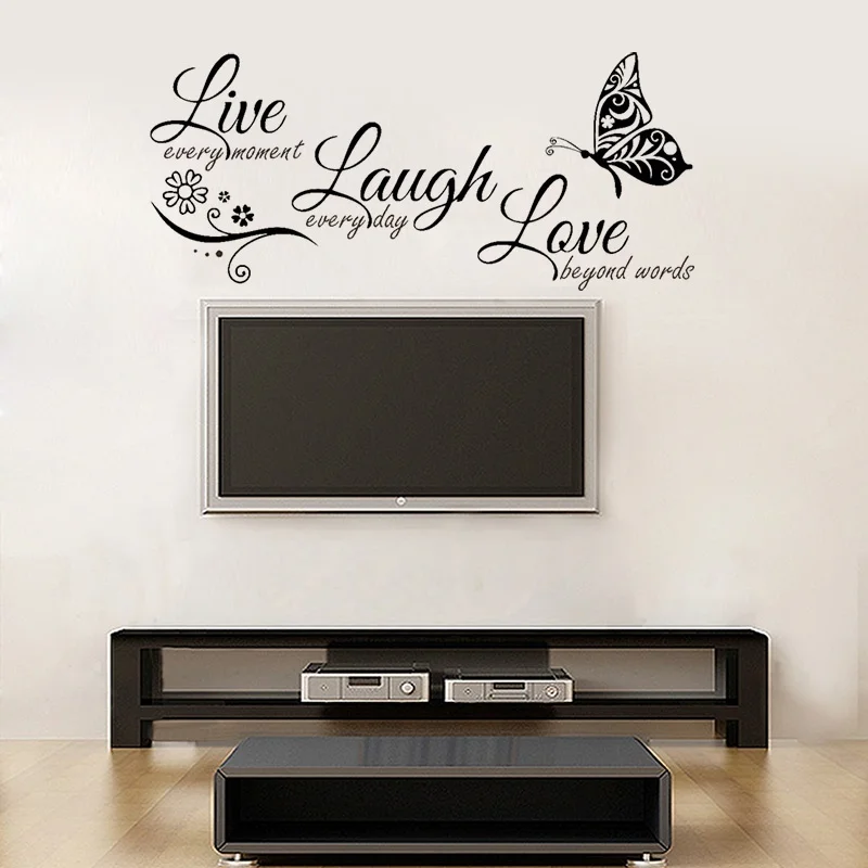 

Live Laugh Love Butterfly Flower Wall Art Modern Wall Decals Quotes Vinyls Stickers Home Decor Living Room