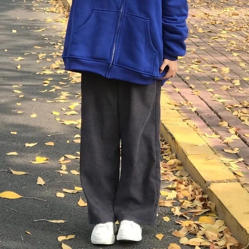 

Wakamono Woman Trousers Gray Corduroy Pants Spring and Autumn Pants Harajuku Wide Leg Pants Women's Sport Pants Loose Pants