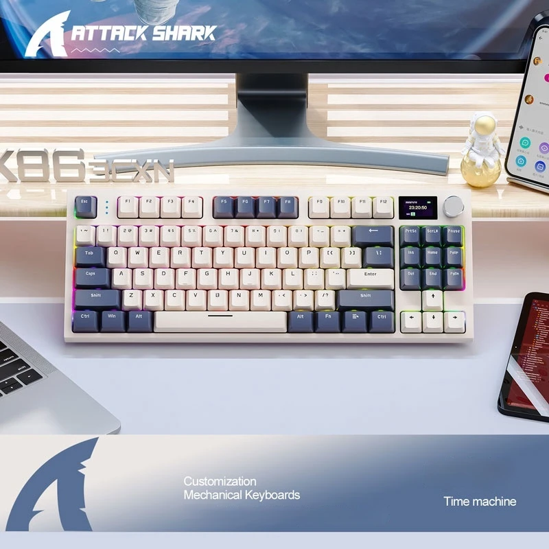 Клавиатура Attackshark K86 Механическая с тремя режимами беспроводной дисплей Bluetooth
