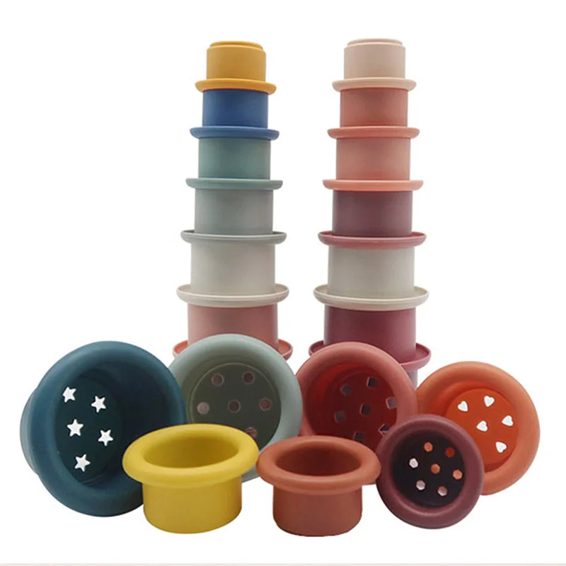 

7 Pcs Baby Stacking Toys Children Silicone Educational Building Block Infant Rainbow Folding Tower Toys Kid Montessori Play Gift