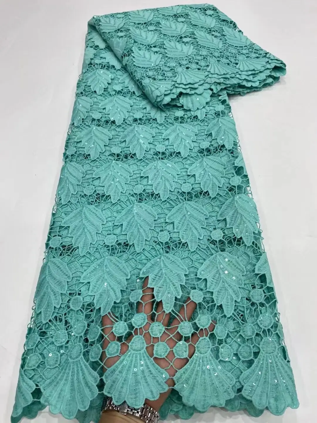 

Fashion African Guipure Net Cord Lace Fabric Nigerian Water Soluble Cord Lace Fabric For Party Material