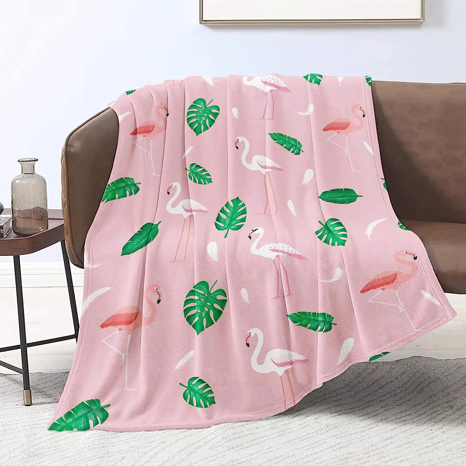 

Flamingo Blanket for Girls Pink Flamingo Throw Blankets Soft Flannel Fleece Blanket for Kids Hawaii Palm Leaf Fuzzy