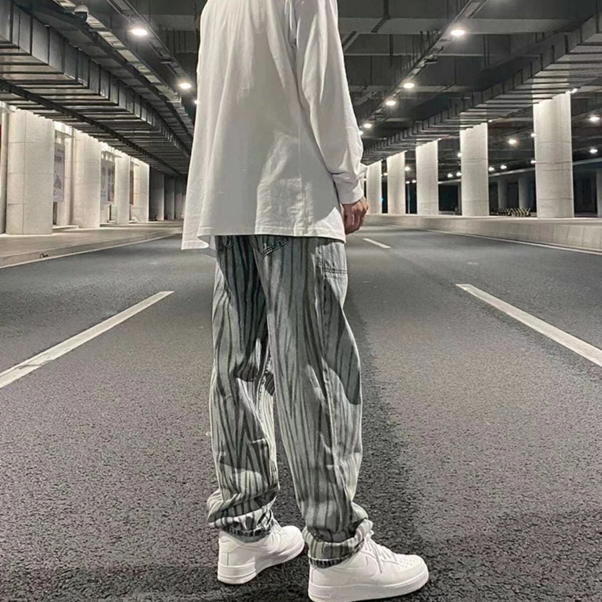 Men's Jeans Dark Irregular Vertical Stripes Zebra Print Casual Loose Jeans Men's and Women's Pants Y2k Pants Ins Hot Sale Casual