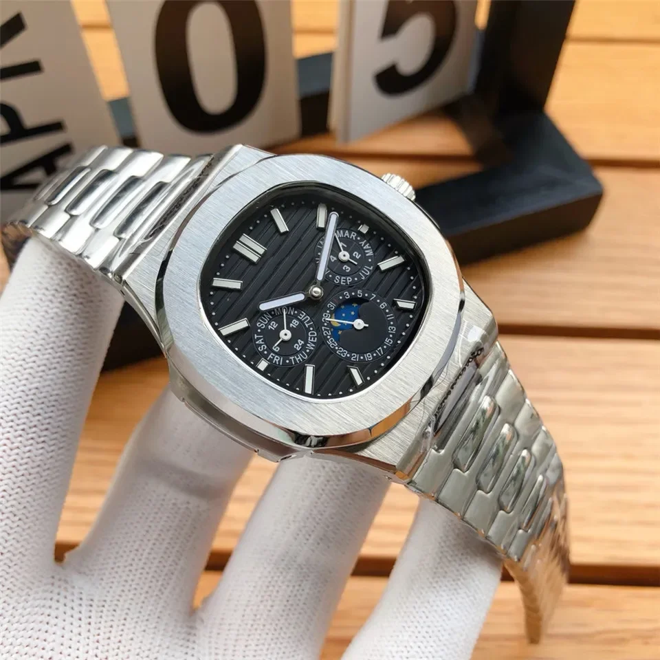 Мужские автоматические механические часы из нержавеющей стали Nautilus Boutique Moonphase Dual time
