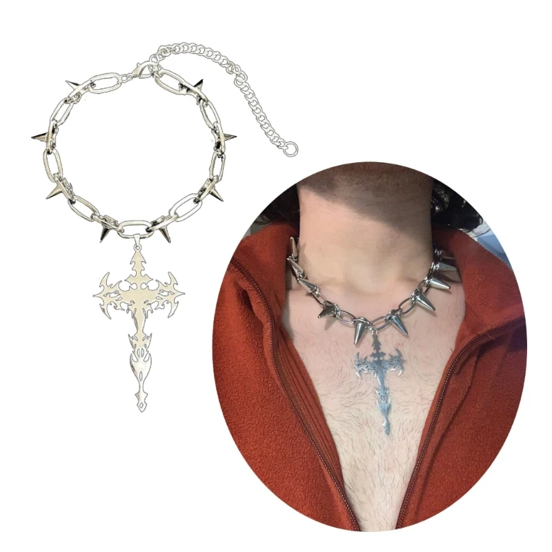 

Европейские и американские заклепки с полым пламенем, ожерелье с пересечением, Готическая цепочка до ключиц T8DE