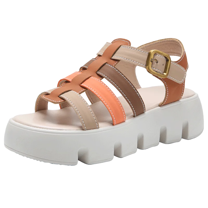 Women's Sandals Leather Fabric Thick Sole Sandals Women's Beach Shoes Summer Shoes 2023 New Casual Sandals Summer Shoes